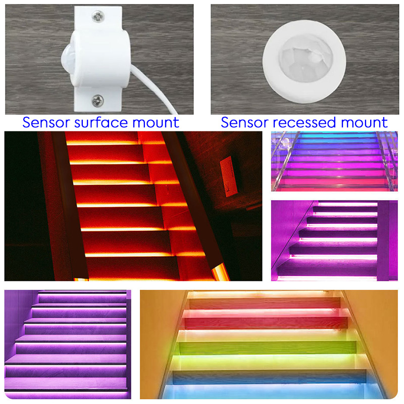 RGBW Colorful Step Light LED Motion Sensor Stair Tread Lights Controller